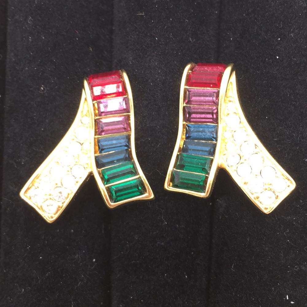 Rainbow Colored Swarovski Pierced Earrings